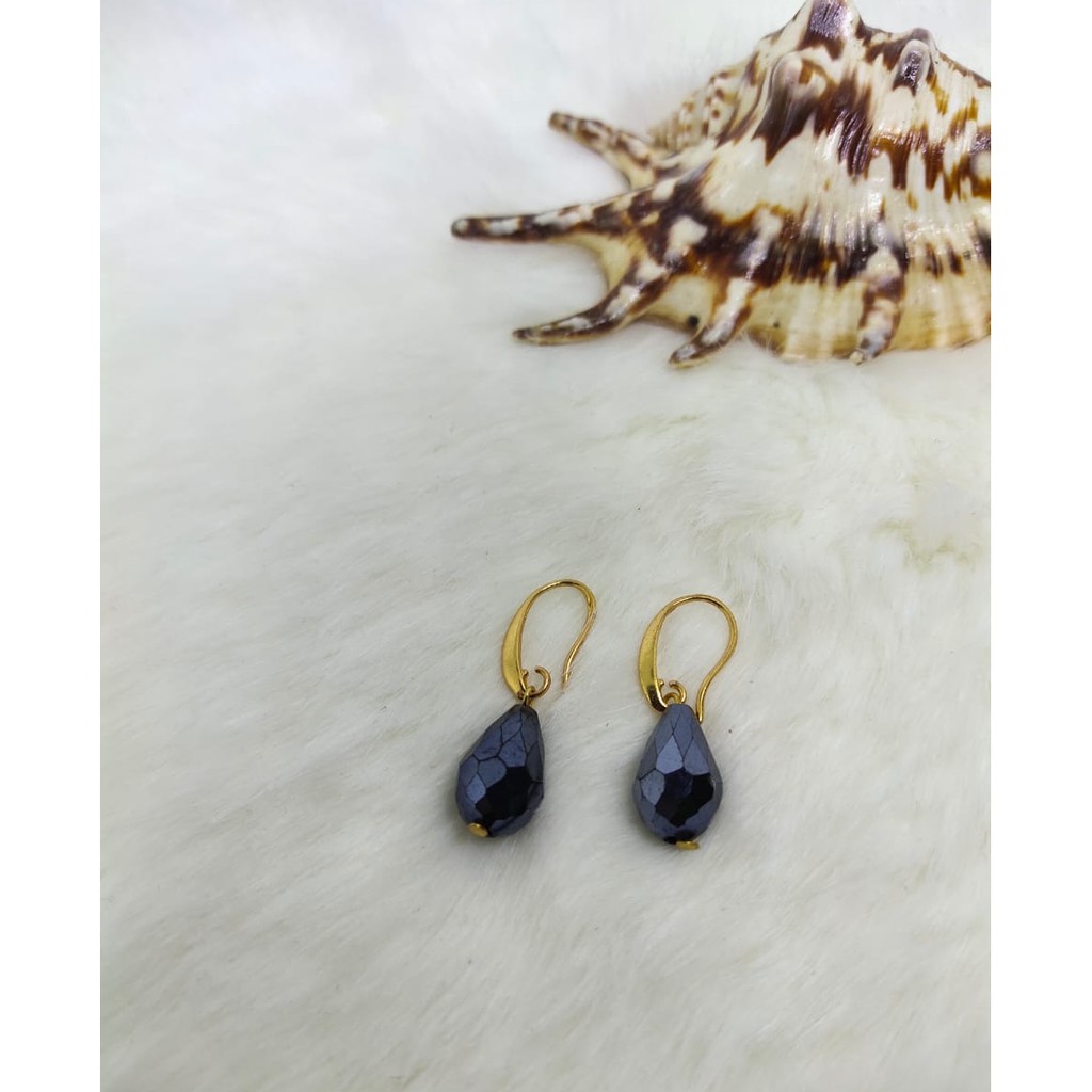 Anting Rodium Kristal Hitam Free Kotak