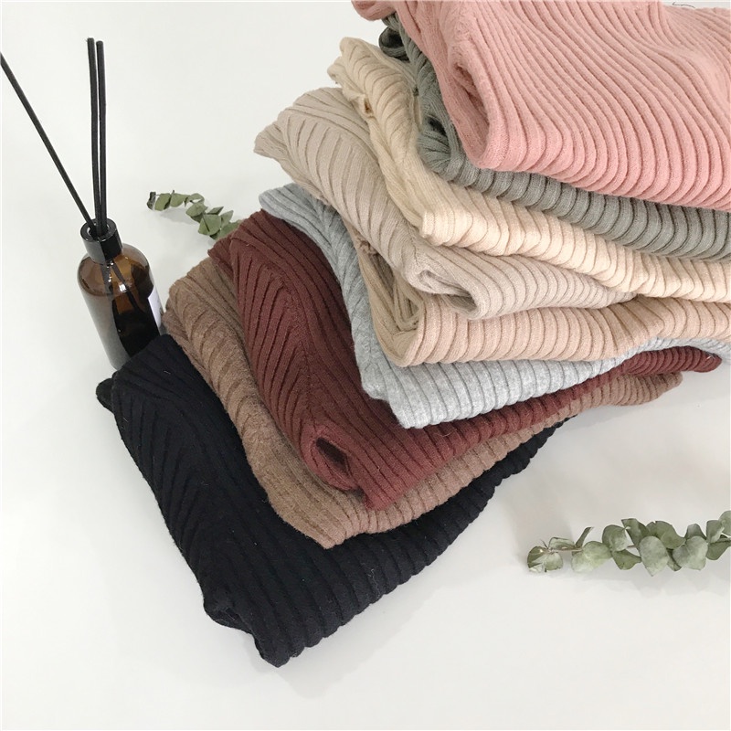 Sweater Rajut Lengan Panjang Kerah Setengah Tinggi Wanita Korea