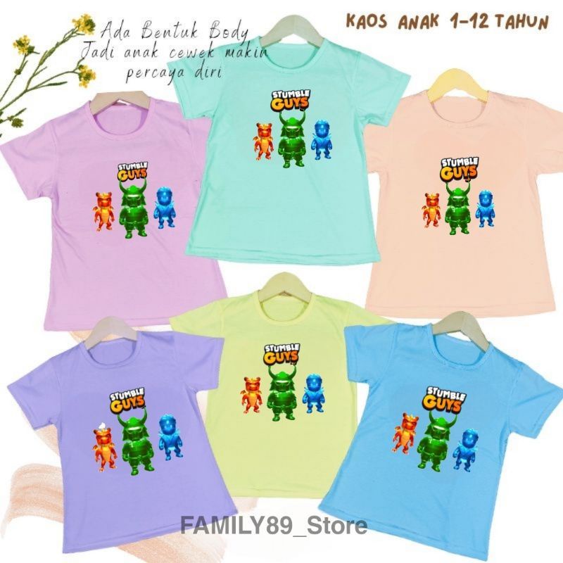 Baju Kaos Atasan Anak Cewek stumble guys(3)1-12tahun  ukuran S.M.L.XL.2XL.3XL