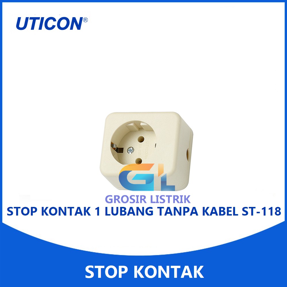 Uticon Stop Kontak Arde 1 Lubang ST-118 (Socket 2P Lobang Tempel) ST118 Original Grosir Promo Murah