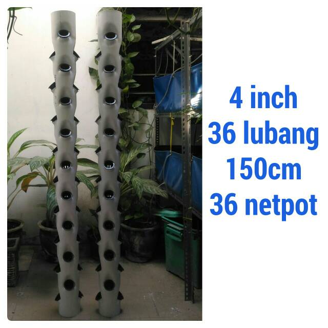 POT TOWER VERTIKAL HIDROPONIK 4 INCH 1,5 M 36 LUBANG INCLUDE NETPOT