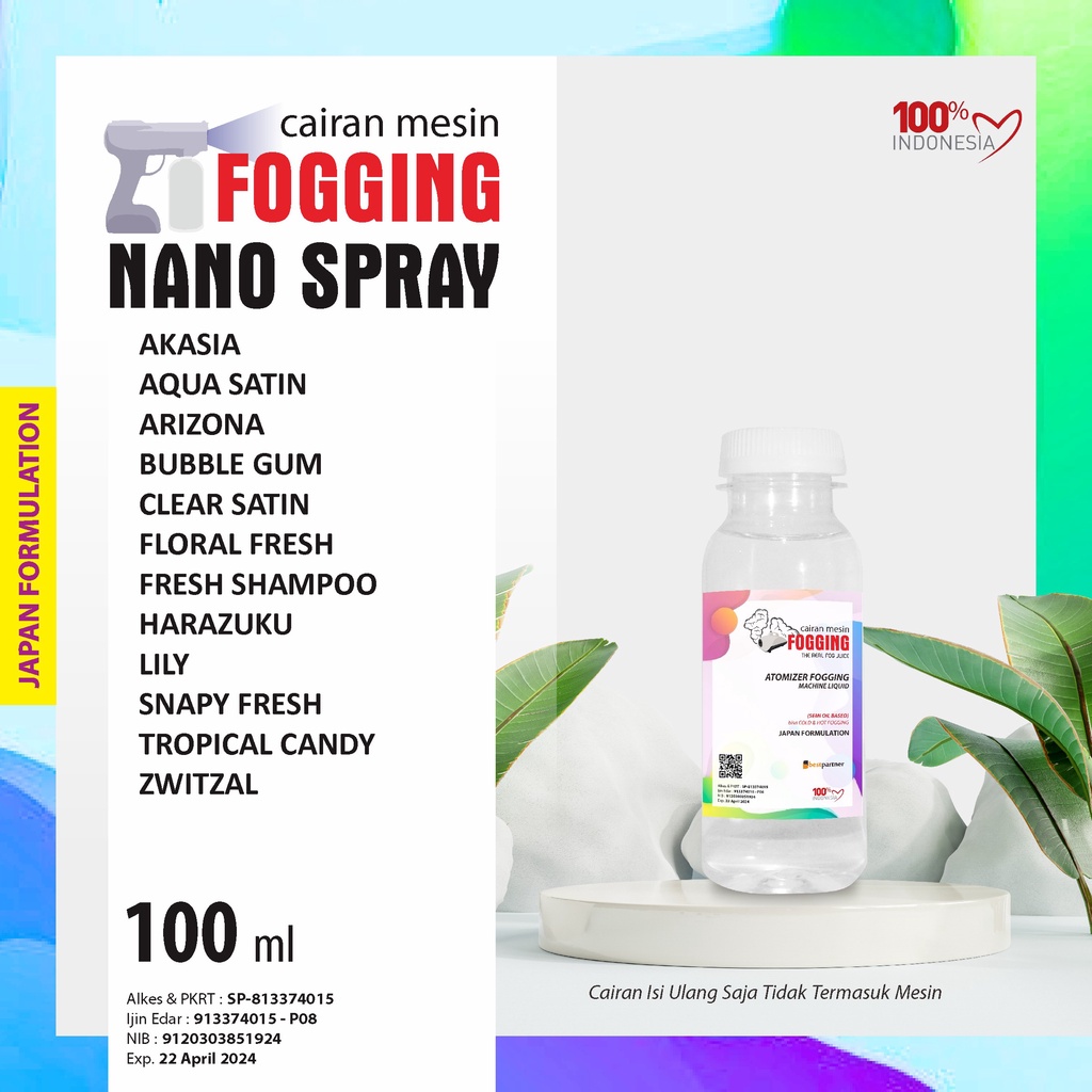 Cairan Mesin Fogging Nano Spray Aroma Wangi 100 ml / Aroma Segar 100 ml Botol Pet