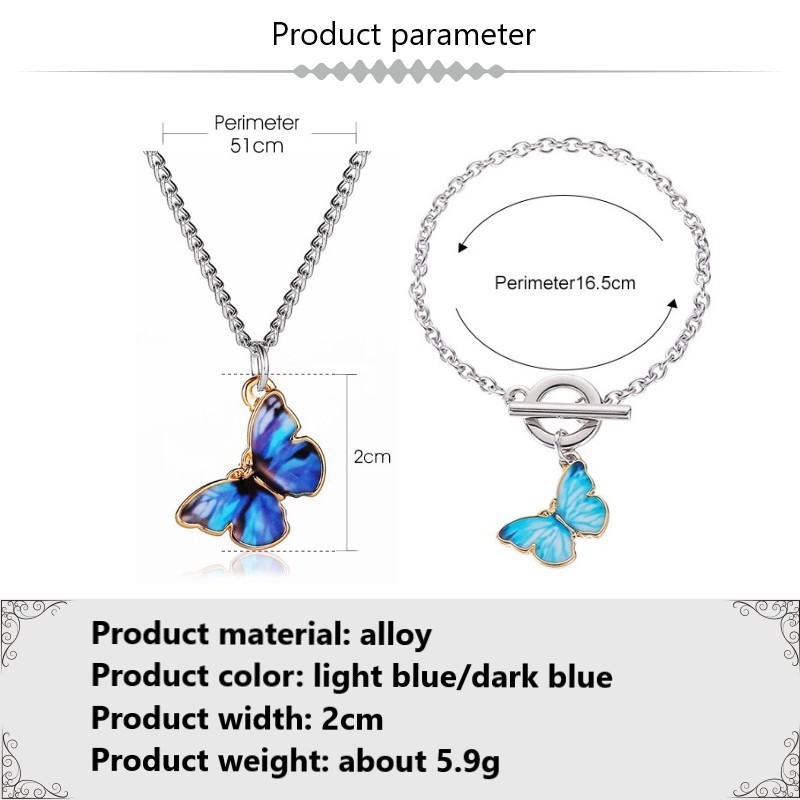 [ACKER] Gradien Kupu-kupu Kalung Mori Multicolor Klavikula Rantai Kalung + Gelang Set Untuk Wanita Fashion Aksesoris