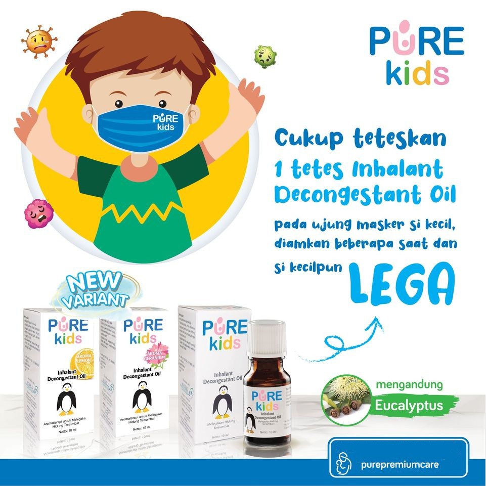 Pure Kids (Baby) Inhalant Decongestant Oil 2 pcs + Free Tungku Aromatherapy Original / Lemon