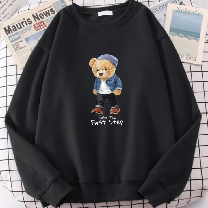 Basic Sweater Dewasa Teddy Bear Take The First Step Bahan Fleece Tebal Halus