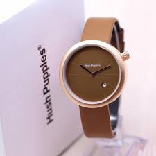 [PA] JAM TANGAN HUSH PUPPIES  FASHION BULAT COKLAT MUDA PLAT COKLAT // JF018 (RING ROSEGOLD)