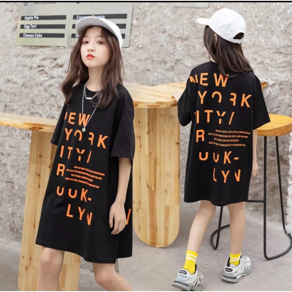 QUEEN FS - DRESS ANAK NEWYORK / TERBARU / SABLON ASLI / 8-12 THN / TRENDY