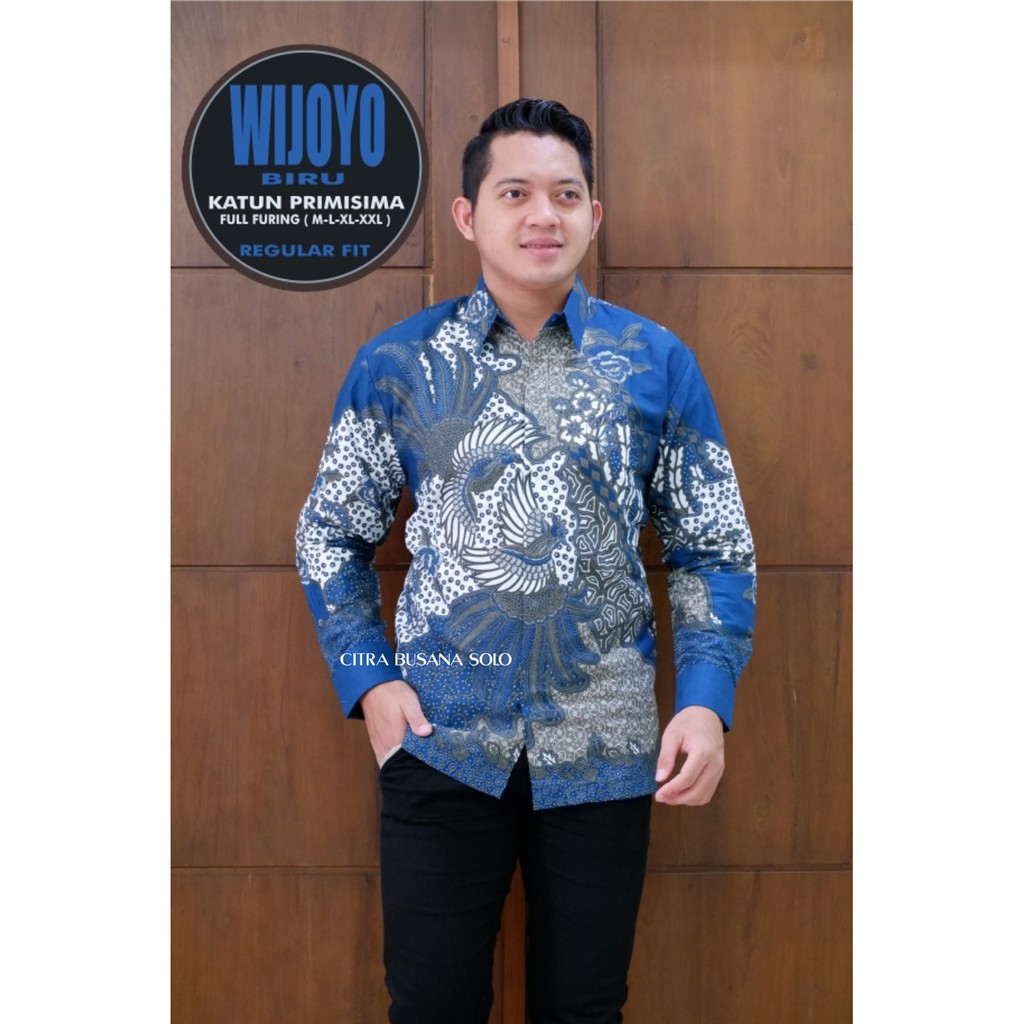 WIJOYO BIRU Kemeja Batik Pria Regular Fit Full Furing Bahan Katun Primisima