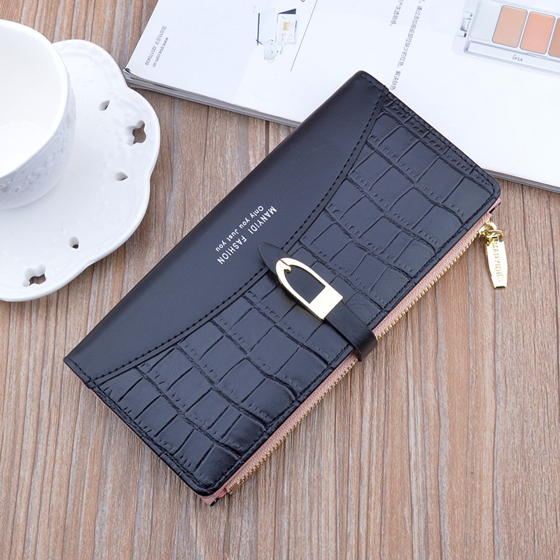 DOMPET PANJANG WANITA KOREA KULIT CROCO HITAM LINOIS BRANDED WA480B5 IMPORT BATAM TIPIS RESLETING SLOT KARTU SIMPLE LUCU REMAJA MURAH KEKINIAN UANG CEWEK PREMIUM