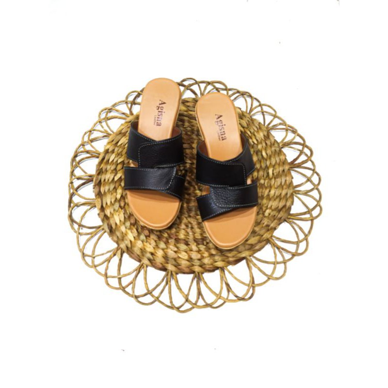 wedges sandal kulit sapi asli garut 7cm model silang anyam