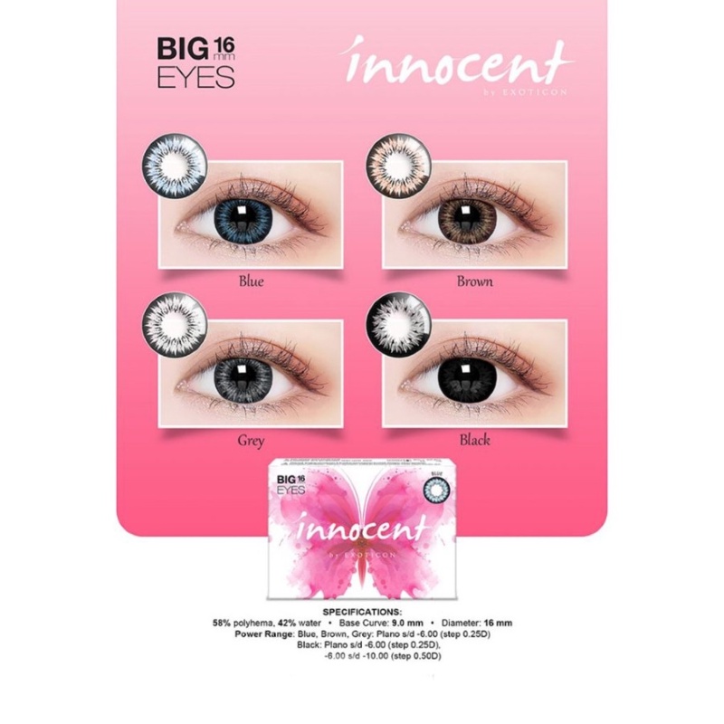 Softlens Innocent X2 Gratis Minus Normal Black Blue Grey Brown Demodas Glasses Soflen Kontak Lens Lensa Kontak