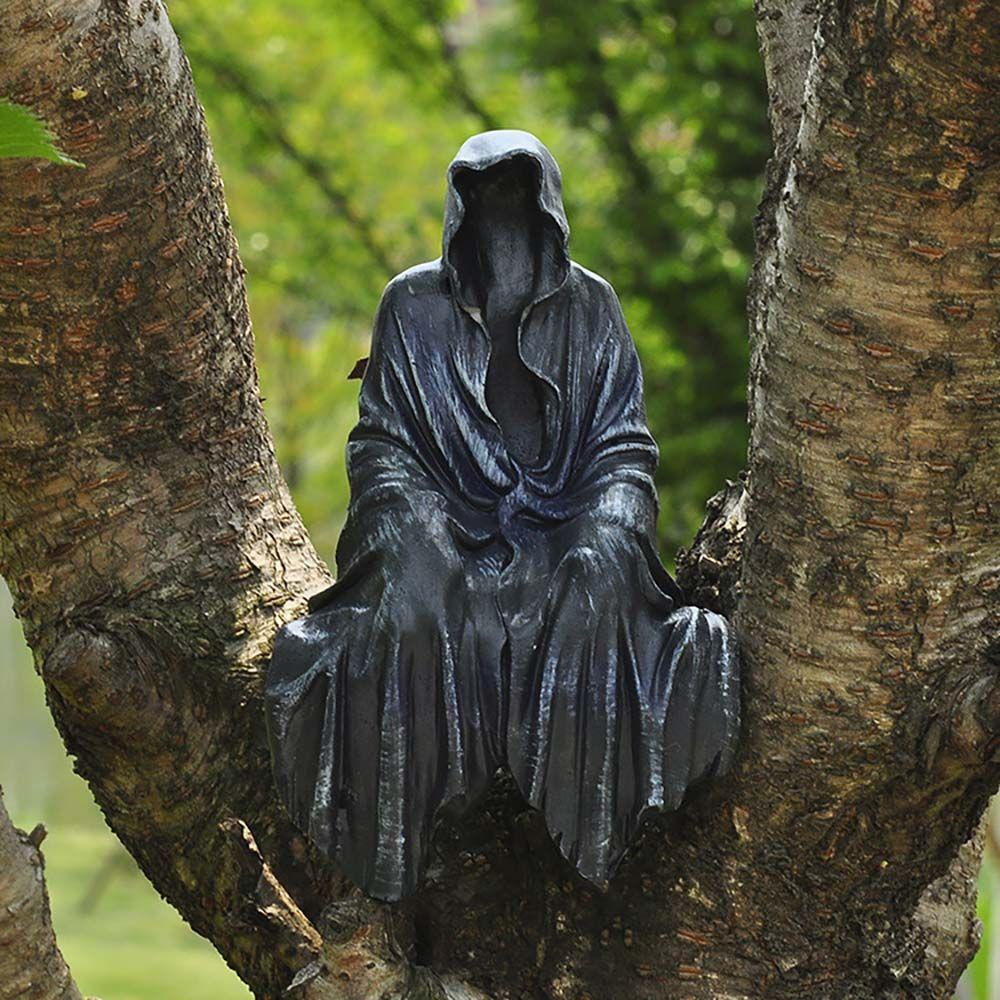 [Elegan] Patung Grim Reaper Hitam Resin Kerajinan Gamis Hitam Nightcrawler Hantu Dekorasi Rumah Ornamen Patung