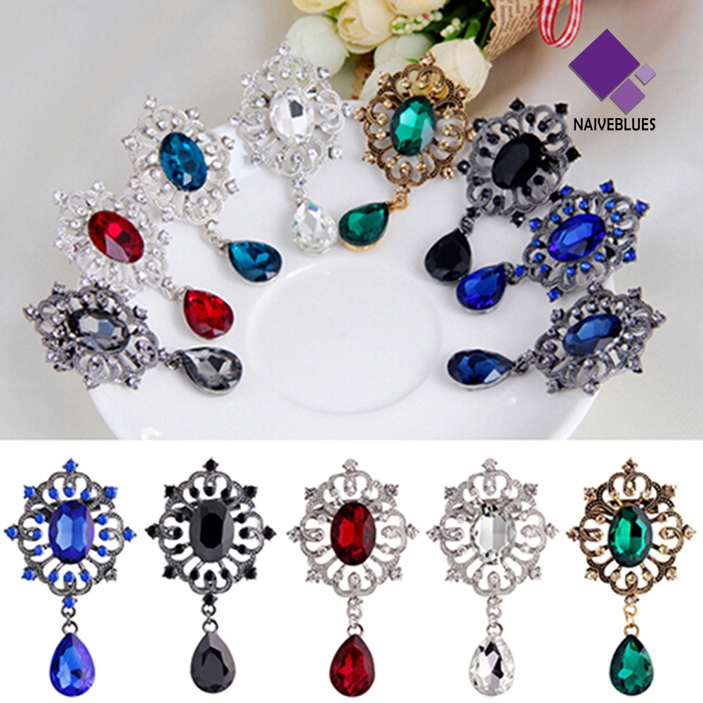 Bros Bentuk Waterdrop Bahan Alloy Aksen Berlian Imitasi Untuk Wanita