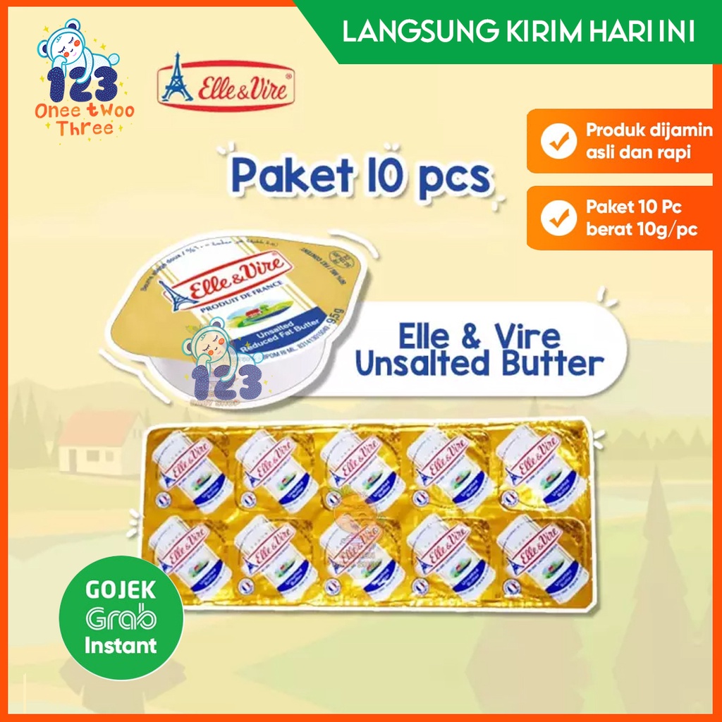 

MPASI Unsalted Butter Elle&Vire Minicups isi 10 pc Margarin Mentega Butter Mpasi Selai Olesan Roti Pancake Butter Kue READY MANADO