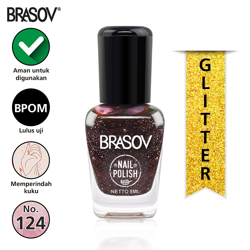 [Bisa Pilih] BRASOV Nail Polis Glitter 8 ML Kutek BPOM