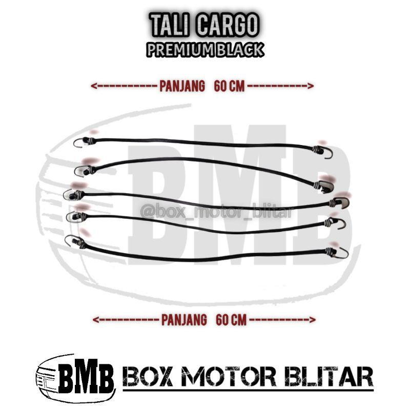 Tali Cargo Premium Black 60 CM Hitam Ikat Bagasi Jok Box Motor Givi Shad Kappa KMI