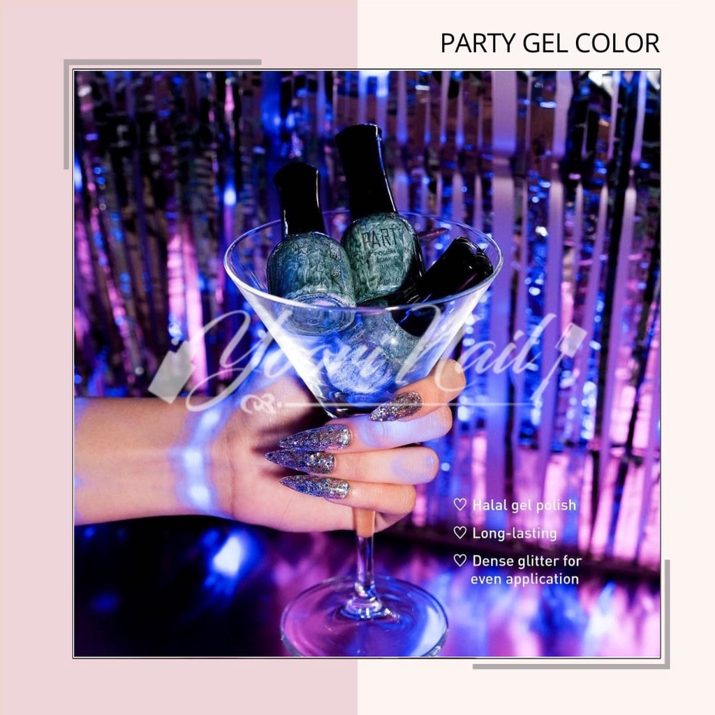 PARTY kutek gel halal uv led (01-50) nail polish party 15ml party gel color glitter cat eye all series