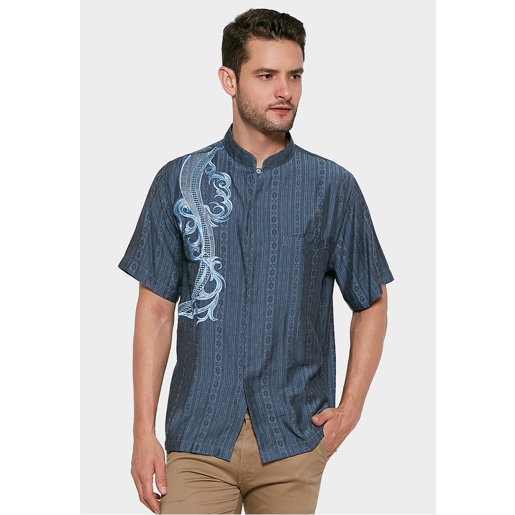 AL-AROFI Baju Koko Pria - Bhisho Silk Print Blue