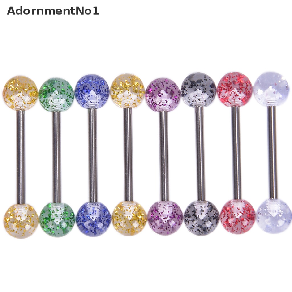 [AdornmentNo1] 8PCS/Set Colorful Glitters Tongue Rings Barbell Ball Body Piercing Jewelry [new]