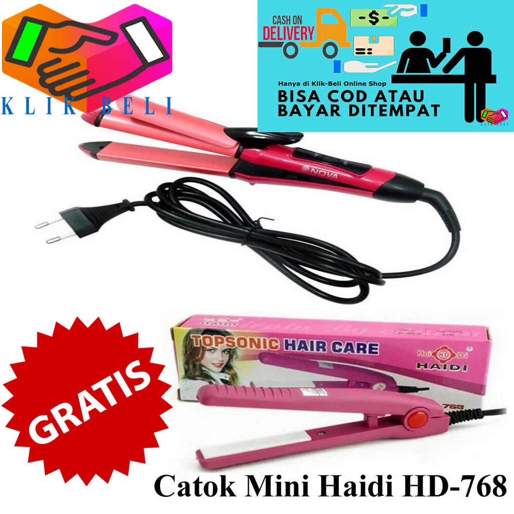 Catokan Rambut Nova Catok Pelurus dan Keriting Rambut NHC-2009 + GRATIS Catok Mini Haidi Catokan Travel HD-768 Pelurus Rambut