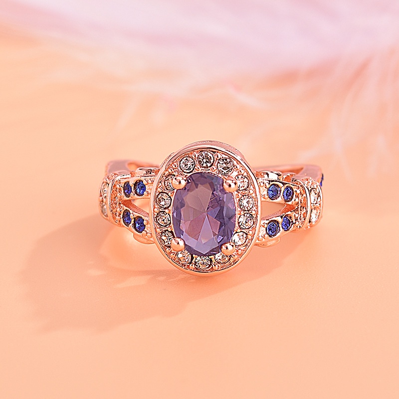 perak 925 wanita Cincin Berlian Ungu