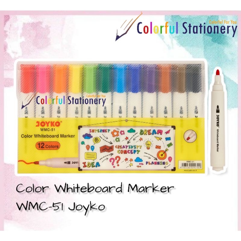 

Spidol Papan Tulis 12 Warna / Color Whiteboard Marker Joyko WMC 51 (Set)