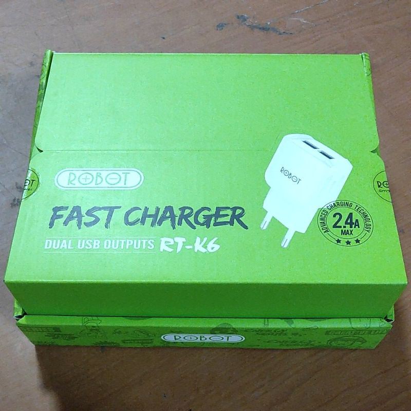 SATUAN adaptor robot rt k6 fast charger rt-k6 rtk6 kepala batok casan dual USB outputs 2,4a max advanced ori