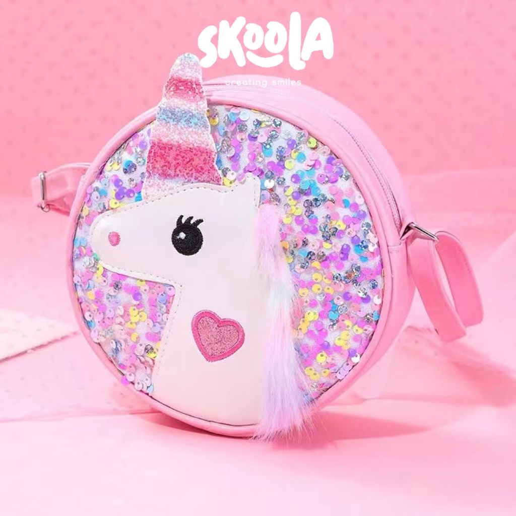 Skoola Tas Anak Perempuan PAUD Remaja Selempang Sequin Unicorn - Lovi