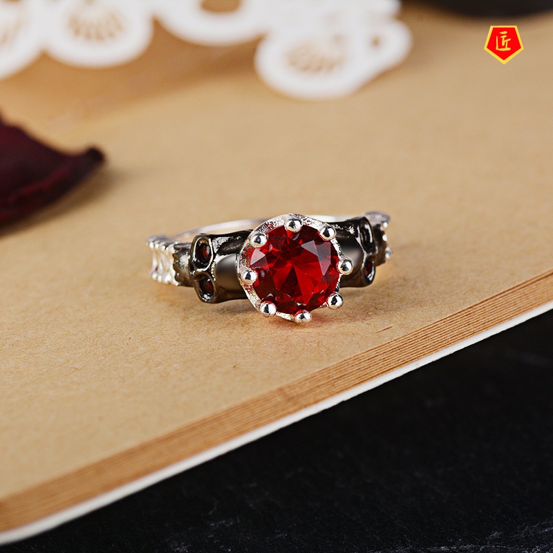 [Ready Stock]Fashion Punk Skull Red Gem Ring Personality