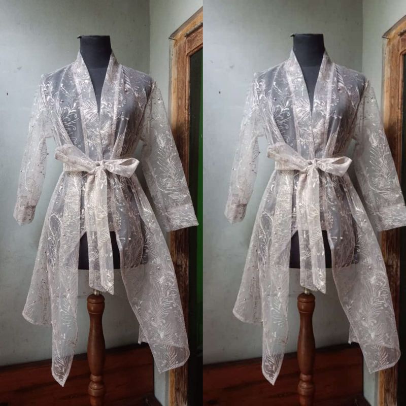Outer Kimono brukat tile motif | luaran cardigan brokat tile / tule lux pesta kondangan | Outer brokat tule lux, top outer kebaya
