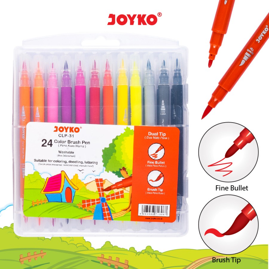 

(SET) Colour Brush Pen Joyko CLP-31 / Brush Pen Joyko 24 Warna