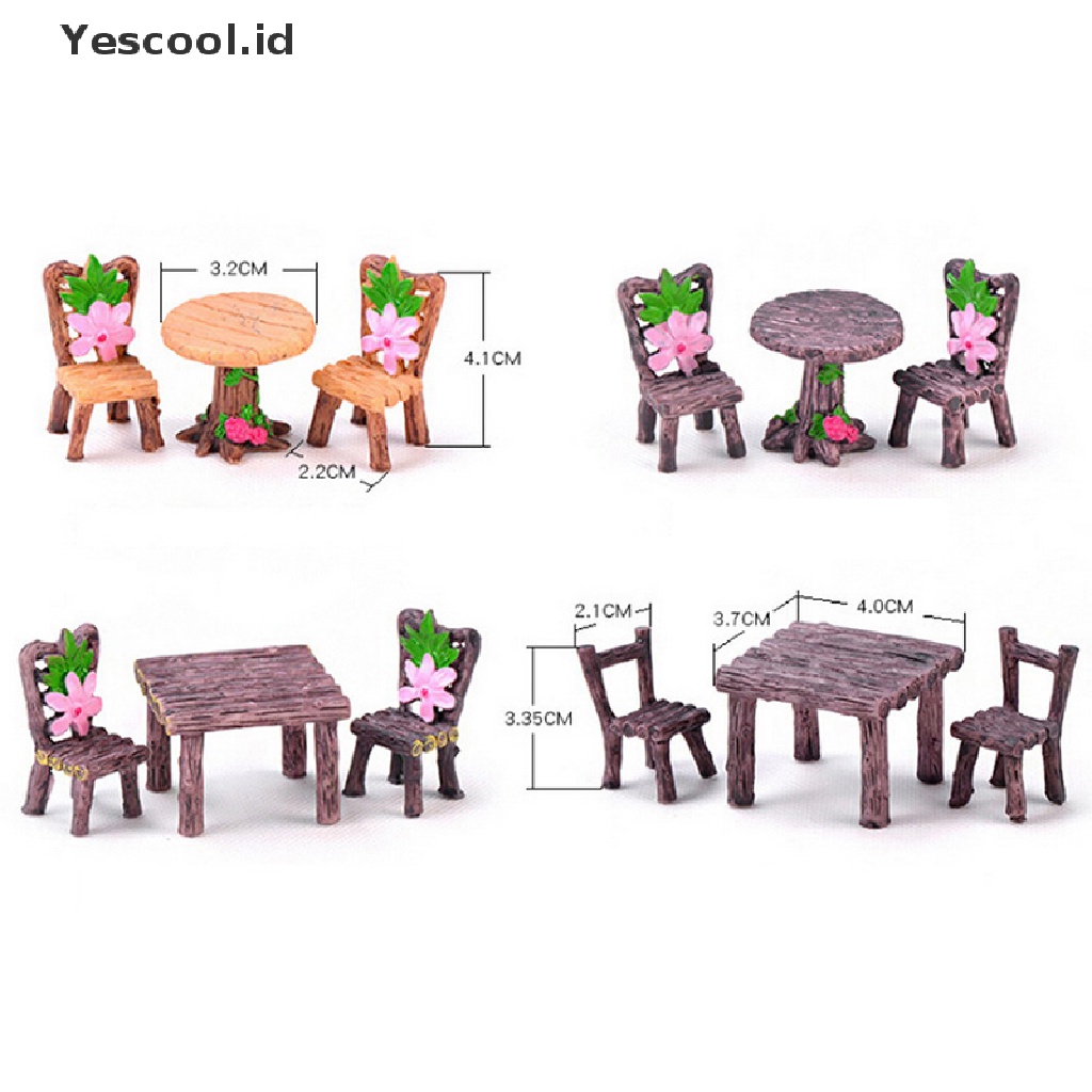 3pcs / set Miniatur Meja Kursi Mini Untuk Dekorasi Taman