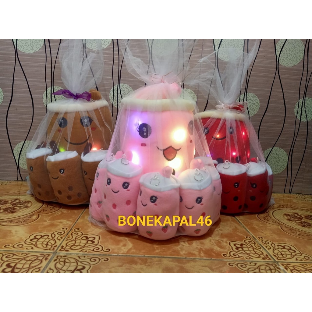 Boneka boba milk tea beranak 5 menyala / Tinggi induk 35cm bahan berkualitas lembut