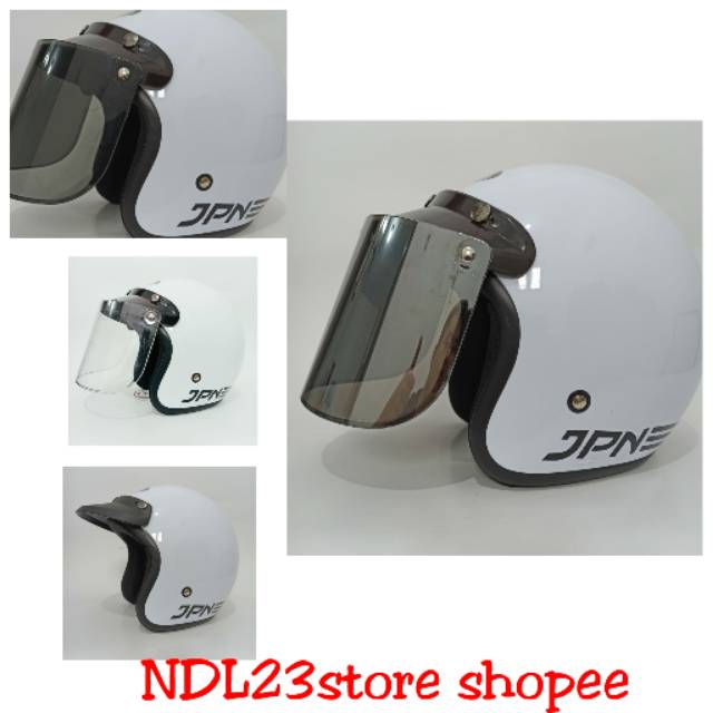 Helm bogo retro putih gllosyy/kaca datar cembung original jpn