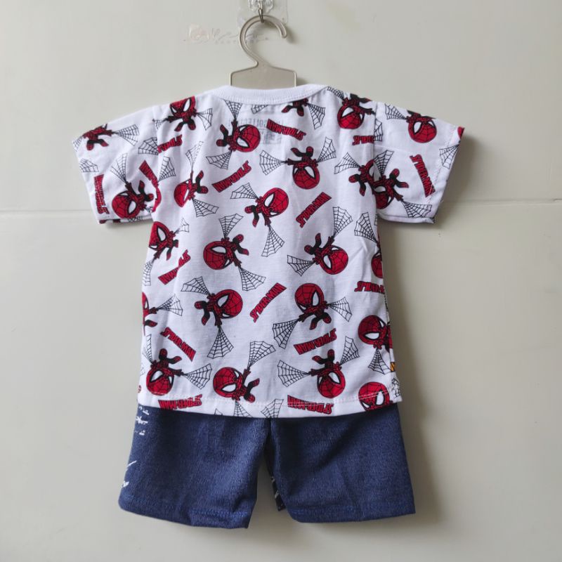 LL LILY SPIDERMAN Setelan baju katun celana jeans anak bayi mama papa, giraffe, dinosaurus, elmo