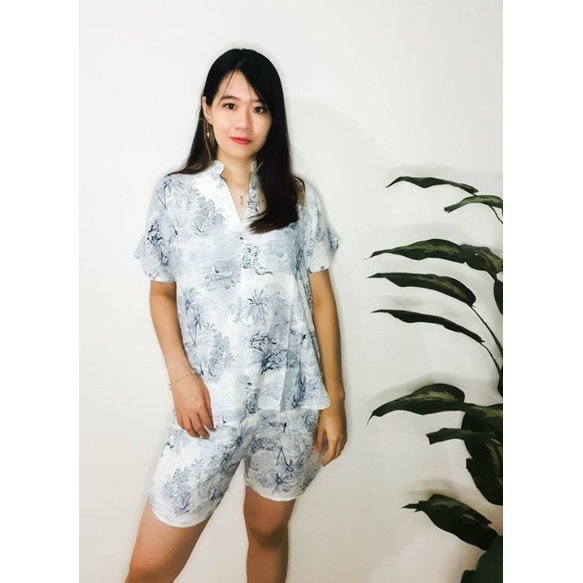 Setelan Piyama Wanita - Jolly Set Short Pants - Jungle Navy Homewear/Piyama Rayon/Pajamas/Homey Set/