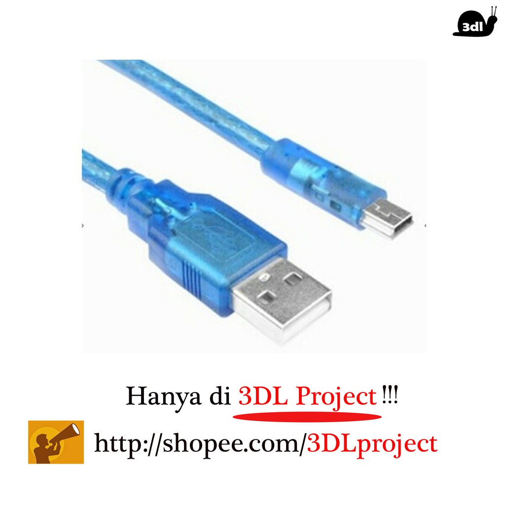 Kabel Kabel Data A to Mini USB B Male Biru Blue Cable Arduino Nano FTDI