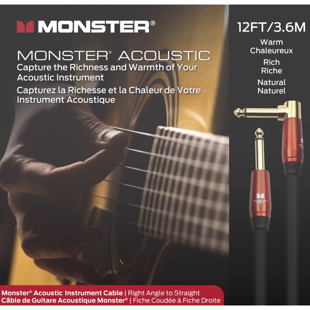 Monster Prolink Acoustic Instrument Cable 12 ft Right Angle to Straight