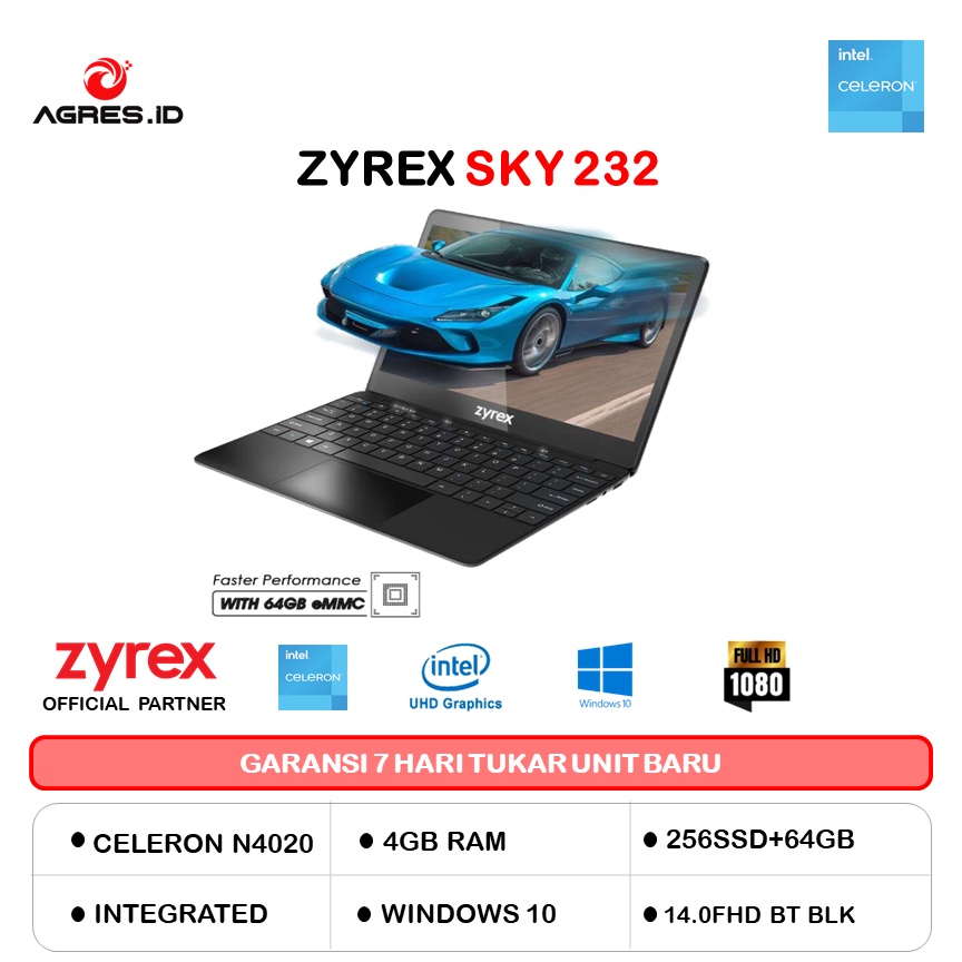 ZYREX SKY 232 NEW GEN N4020 4GB 256GB+64GB W10+OHS 14.0FHD BT 2Y BLK