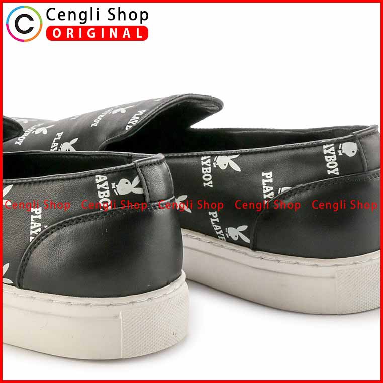 SEPATU PLAYBOY SLIP ON CASUAL PRIA ORIGINAL KULIT ASLI HITAM PLM9