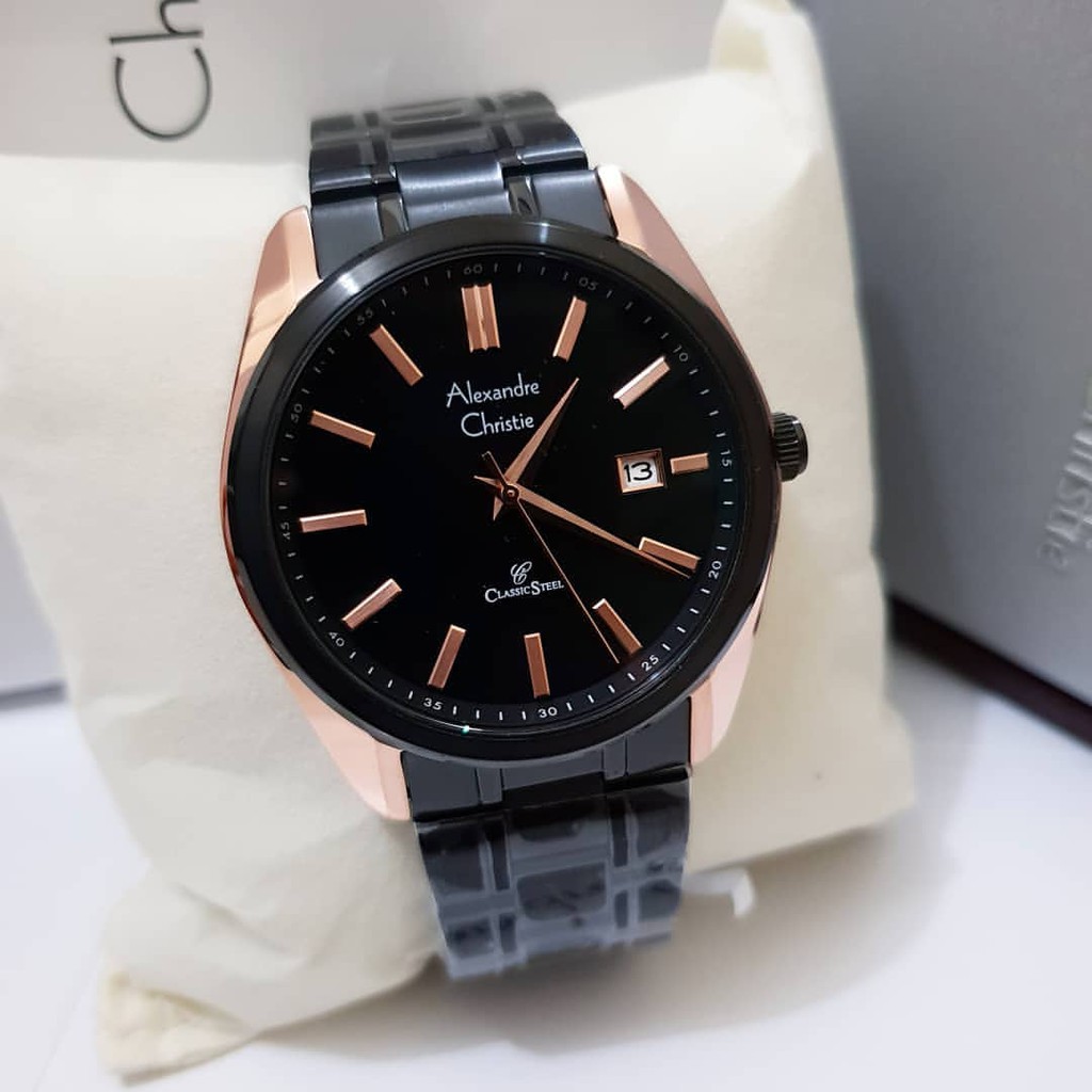 ALEXANDRE CHRISTIE ORIGINAL AC8514 BLACK ROSEGOLD JAM PRIA