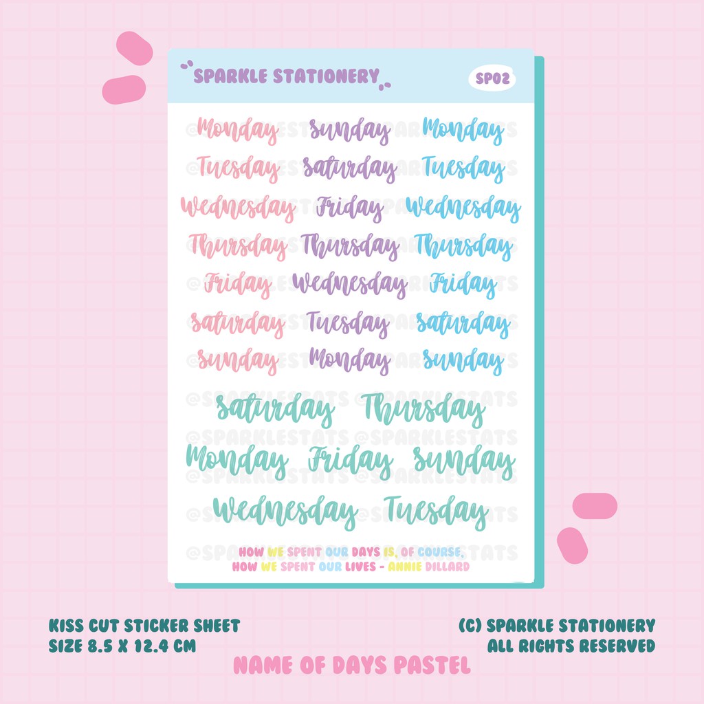 

SP02 Name Of Days Pastel | Sparkle Stationery Planner Sticker Bullet Journal Deco Sticker Agenda