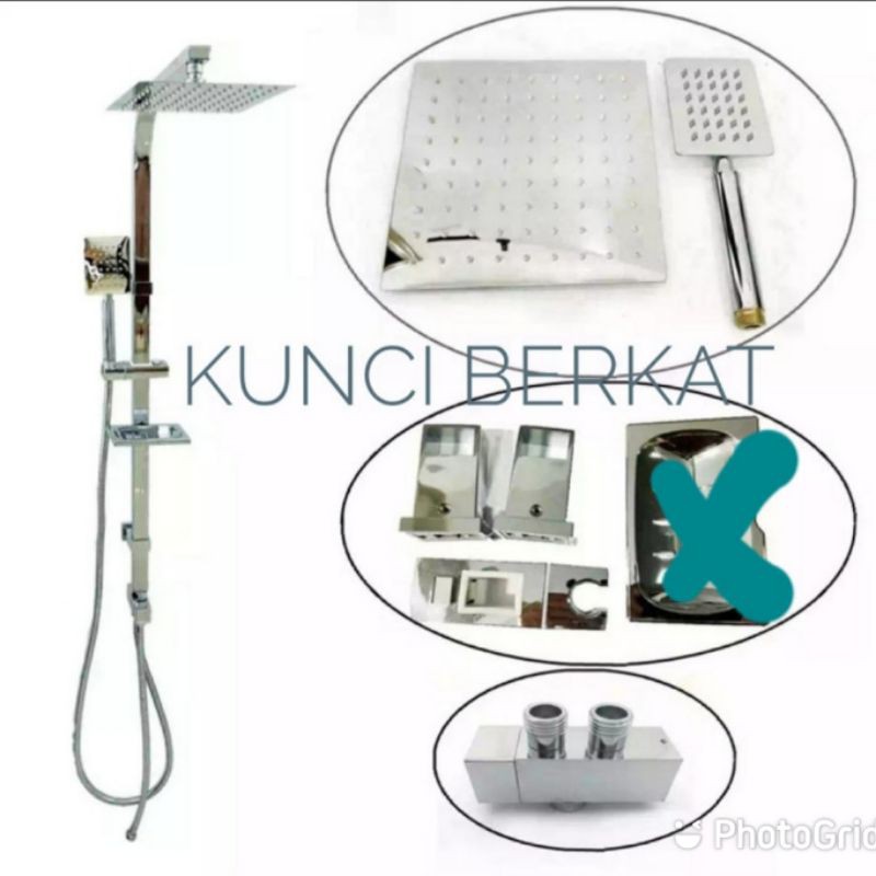 Shower Tiang/Wall Shower + Hand Shower/Sower/2 in 1/3 in 1/Stainless/Minimalis/Kotak