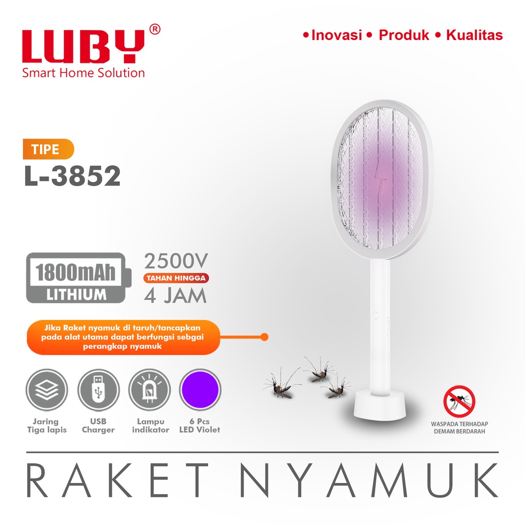 LUBY Raket Nyamuk Electric Mosquito Racket Tahan Lama L 3852