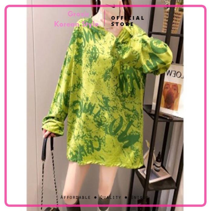Kaos Santai Tangan Panjang Big Size Import Wanita Abstrak Korea SaleR28C