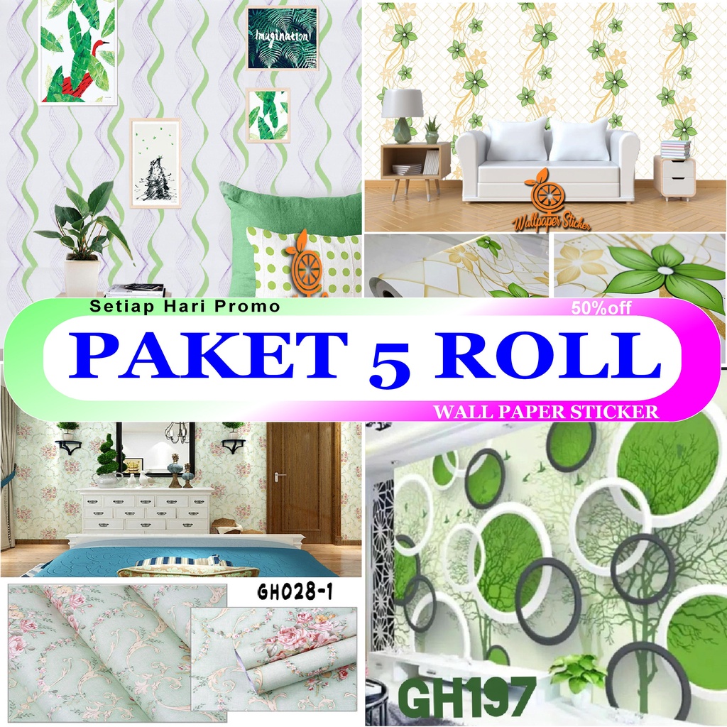 Wallpaper Dinding Paket 5 roll Wallstiker-Motif Bunga Pink Stiker Dinding Motif Kayu Lccreative