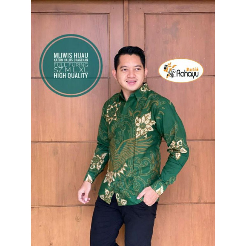mliwis hijau katun sragenan kemeja batik pria full furing