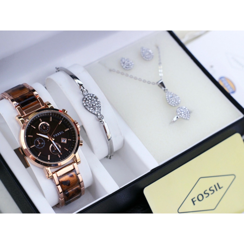 Best Seller  Jam Tangan Wanita Fx 130160-KW Tali Rantai Mika Chrono Hiasan Tanggal Aktif Include Acc