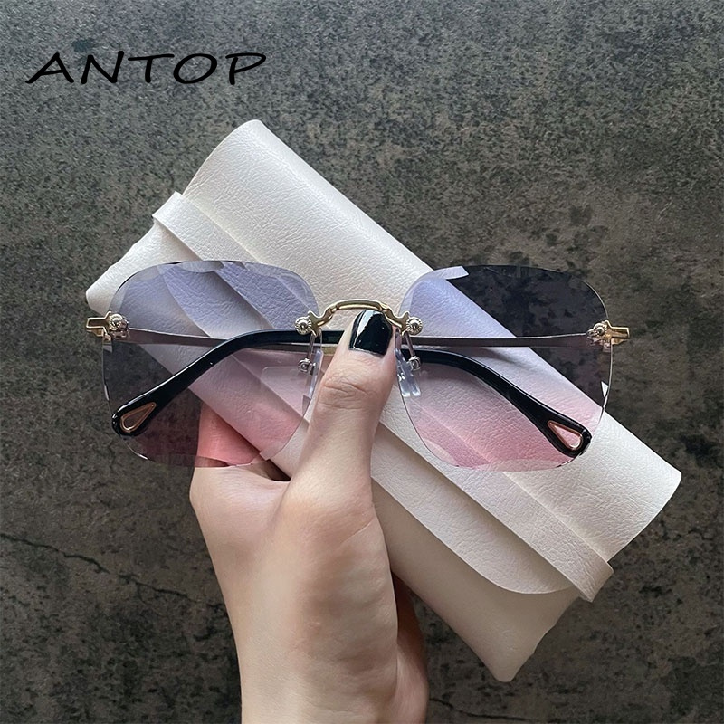 Zinc Frame Gradient Color Rimless Glasses Retro Fashion Square Frame Sunglasses Ladies Accessories ANTOP