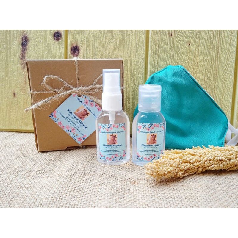 Souvenir hand sanitizer & hand soap 30 ml 30ml + masker kemas box rustic pernikahan ultah